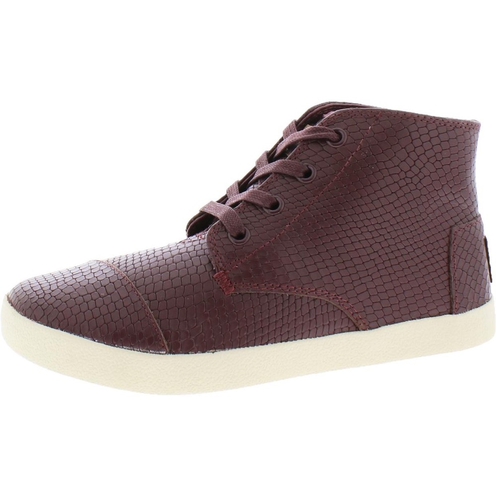 Toms Paseo Leather High-Top Sneakers Snake Embossed Wine Burgundy Size 8.5